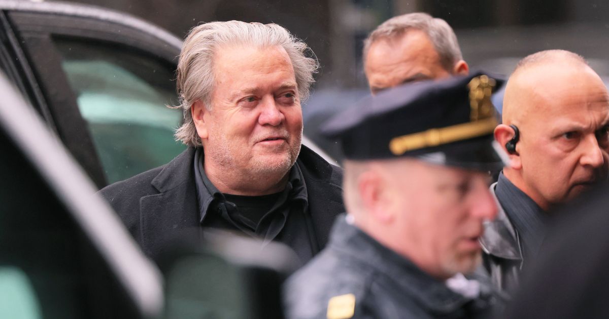 Steve Bannon, onetime advisor to former President Donald Trump, is seen in a file photo from February. Bannon was the victim Thursday of an emergency call to police, known as swatting -- which Bannon said was an attempt on his life to silence his "War Room" broadcast.