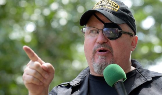 Stewart Rhodes, founder of the citizen militia group known as the Oath Keepers, speaks during a rally outside the White House in Washington, D.C., on June 25, 2017.