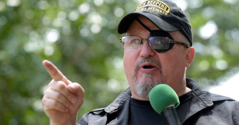 Stewart Rhodes, founder of the citizen militia group known as the Oath Keepers, speaks during a rally outside the White House in Washington, D.C., on June 25, 2017.