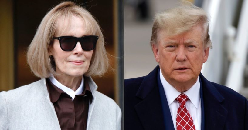 In 2019, E. Jean Carroll, left, accused then-President Donald Trump, right, of raping her in either 1995 or 1996, but on Monday, Trump's lawyers requested a mistrial in the defamation lawsuit.