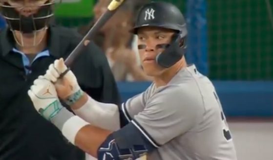 New York Yankees player Aaron Judge is seen during a baseball game.