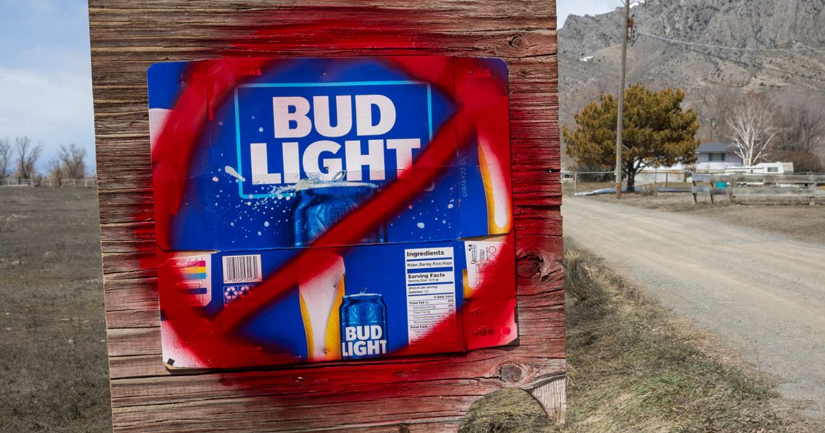 A sign disparaging Bud Light beer is seen along a country road on April 21 in Arco, Idaho.