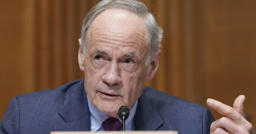 Sen. Tom Carper asks a question during the nomination of Daniel Werfel to be the Internal Revenue Service Commissioner on Capitol Hill in Washington, D.C., on Feb. 15.