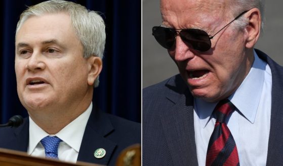 Rep. James Comer, left, announces Wednesday that the FBI has confirmed the existence of a document that alleges then-Vice President Joe Biden was involved in a bribery scheme.
