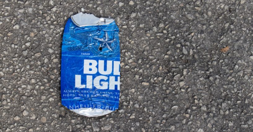 A can of Bud Light, crushed in the middle of a road in Gruene, Texas, in a 2018 photo.