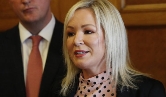 Sinn Fein deputy leader Michelle O'Neill speaks to the media at Parliament Buildings, Stormont, Belfast, on May 9, 2022.
