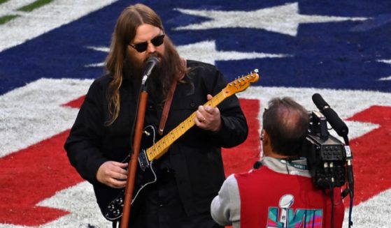 Country music star Chris Stapleton performs the national anthem ahead of Super Bowl LVII kickoff in February State Farm Stadium in Glendale, Arizona.