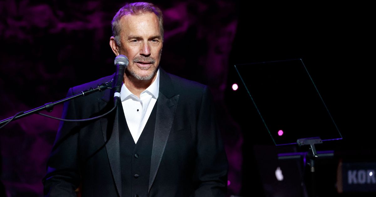 Actor Kevin Costner speaks on stage during the Recording Academy and Clive Davis pre-Grammy gala at the Beverly Hilton hotel in Beverly Hills, California on Feb. 4.