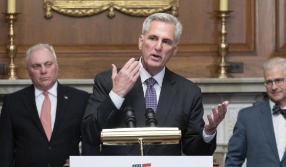 House Speaker Kevin McCarthy speaking at a news conference.