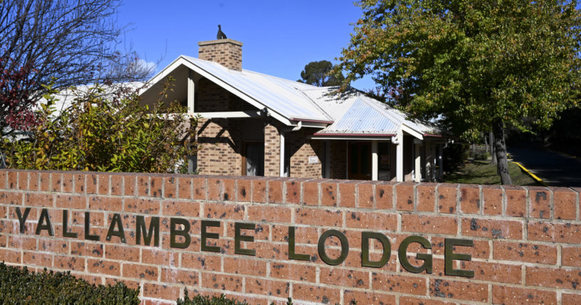 The entrance to the Yallambee Lodge nursing facility in Cooma, Australia, is seen Friday. A 95-year-old woman was hospitalized in critical condition after a police officer deployed a stun gun against her at the facility.