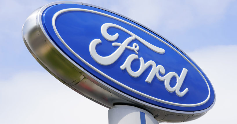 A Ford sign is shown at a dealership in Springfield, Pennsylvania, on April 26.