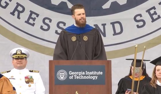 Kansas City Chiefs kicker Harrison Butker speaks to the graduates at Georgia Tech.