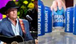 Country star George Strait, left; cans of Bud Light, right.