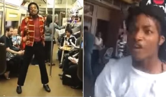 Jordan Neely as Michael Jackson impersonator on a subway, left; Neely in a street dispute, right.