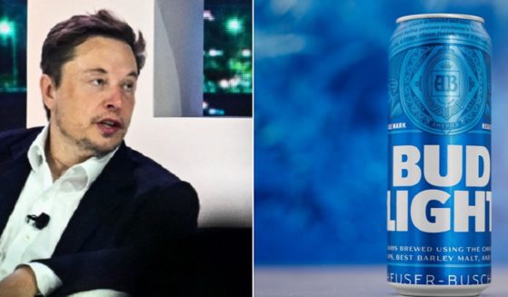 Twitter owner Elon Musk, left; can of Bud Light, right.