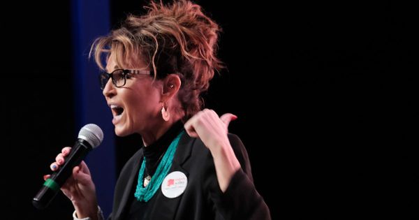 Former Gov. Sarah Palin of Alaska joins other Alaskan Republicans at a Get Out The Vote event hosted by the Alaska Republican Party on Nov. 6, 2022, in Anchorage, Alaska.