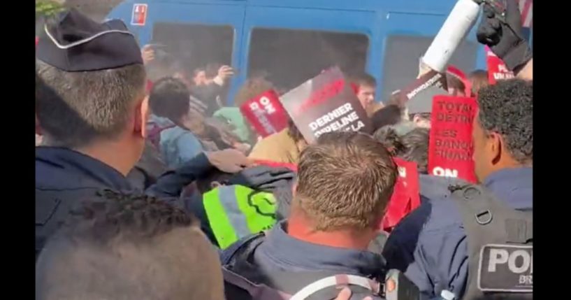 French police using tear gas on climate protesters