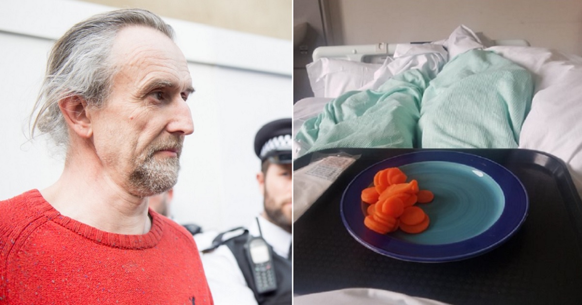 Roger Hallam, left, co-founder of the radical environmentalist group Extinction Rebellion; right, half a plate of boiled carrots.
