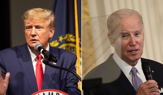 Former President Donald Trump is seen left, and President Joe Biden is on the right.