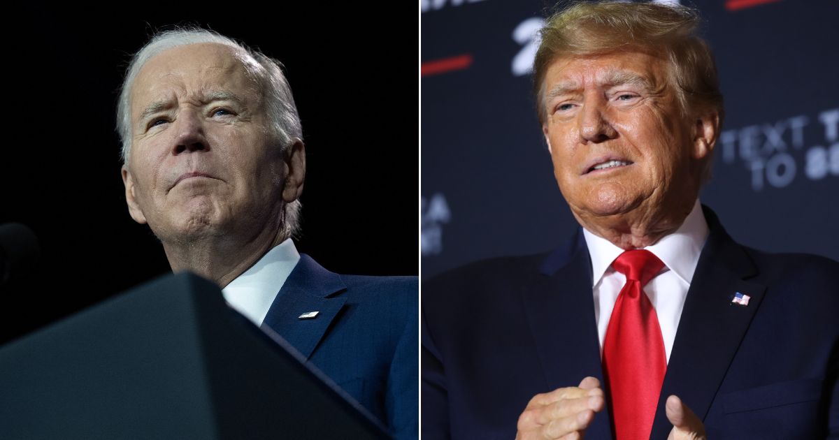 President Joe Biden, left, speaks at SUNY Westchester Community College in Valhalla, New York, on Wednesday. On the right, former President Donald Trump speaks at a campaign rally on April 27 in Manchester, New Hampshire.