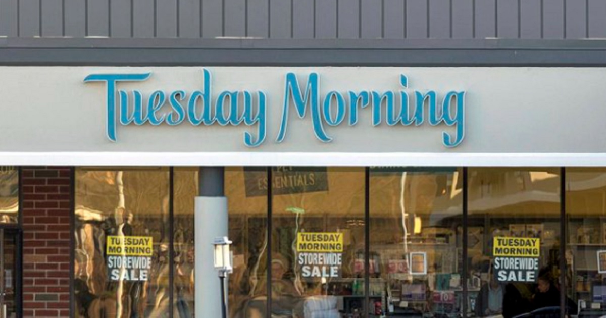 An exterior of a Tuesday Morning home goods store.