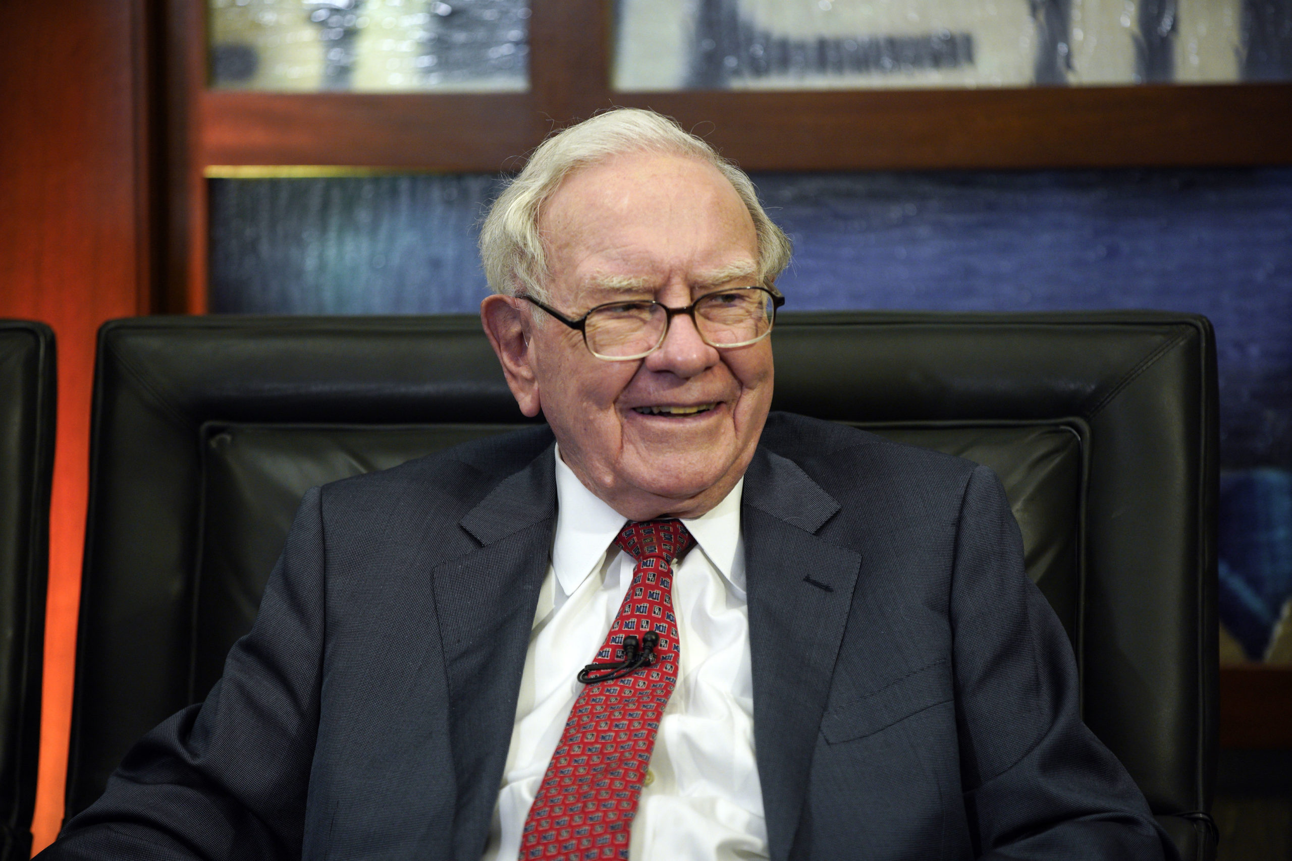 Berkshire Hathaway Chairman and CEO Warren Buffett smiles during an interview in Omaha, Nebraska, on May 7, 2018.