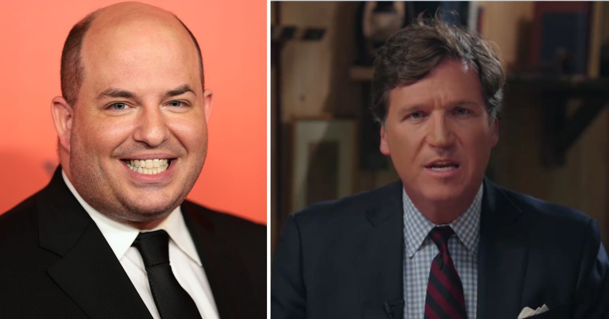 Brian Stelter, left, cast aspersions on the debut of Tucker Carlson's new show on Tuesday.
