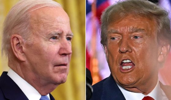 At left, President Joe Biden speaks in the East Room of the White House in Washington on Thursday. At right, former President Donald Trump speaks at Trump National Golf Club Bedminster in Bedminster, New Jersey, on Tuesday after his arraignment in Miami on 37 federal criminal charges.