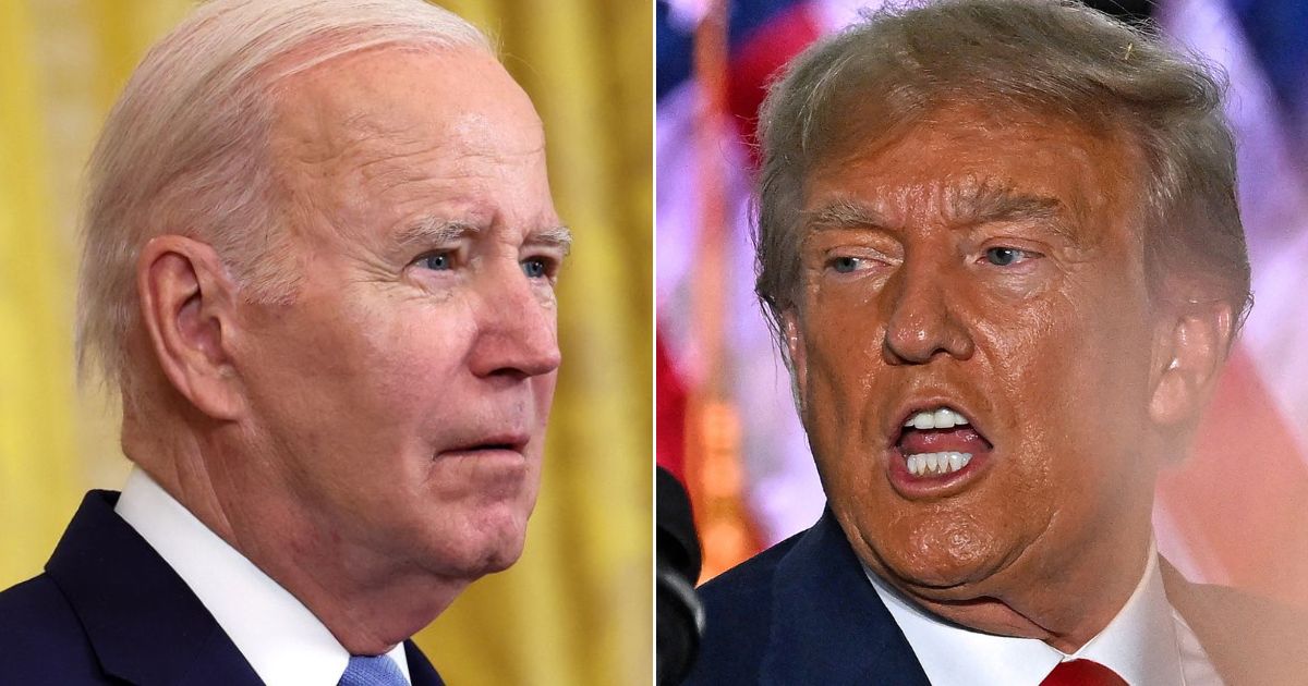 At left, President Joe Biden speaks in the East Room of the White House in Washington on Thursday. At right, former President Donald Trump speaks at Trump National Golf Club Bedminster in Bedminster, New Jersey, on Tuesday after his arraignment in Miami on 37 federal criminal charges.