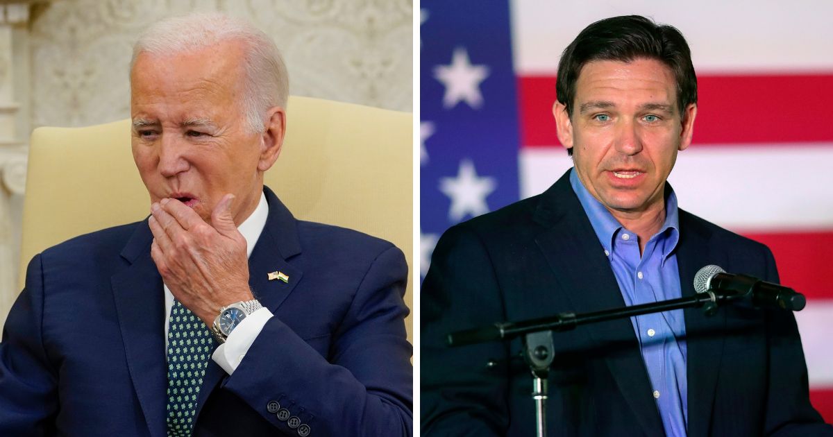 President Joe Biden, left, at a meeting with Indian Prime Minister Narendra Modi on June 22, and Ron DeSantis, right, speaking at a campaign event in South Carolina on June 2.