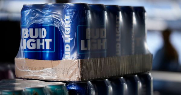 Cans of Bud Light beer are seen before a baseball game between the Philadelphia Phillies and the Seattle Mariners in Philadelphia, Pennsylvania, on April 25.