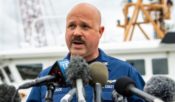 Coast Guard Capt. Jamie Frederick speaks during a news conference about the search efforts for the OceanGate submersible that went missing near the wreck of the Titanic, at Coast Guard Base in Boston on Tuesday.