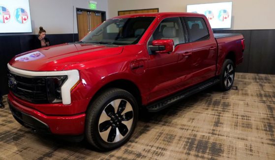The Ford F-150 Lightning is displayed at the M1 Concourse car club, on Jan. 11 in Pontiac, Michigan.