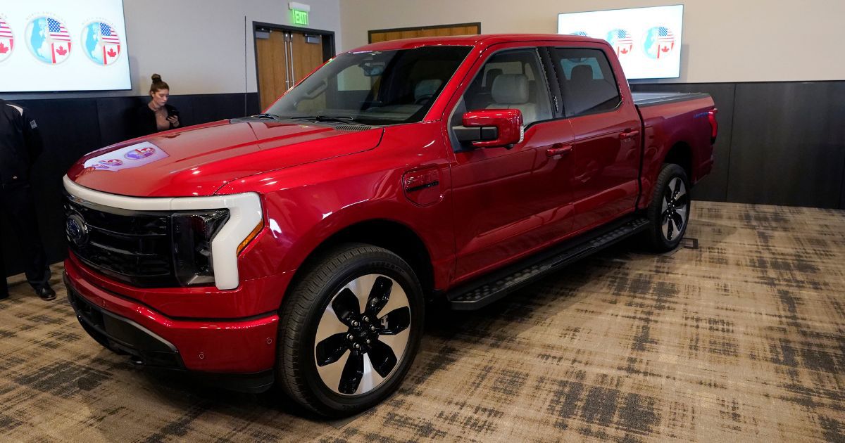 The Ford F-150 Lightning is displayed at the M1 Concourse car club, on Jan. 11 in Pontiac, Michigan.