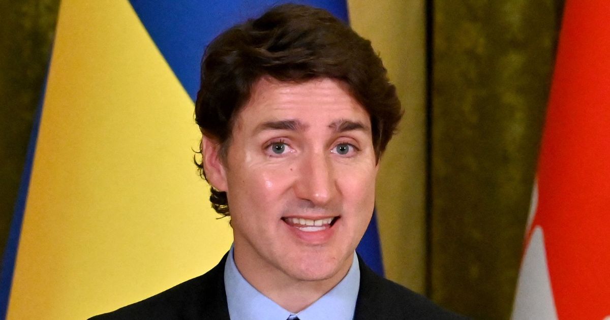 Canadian Prime Minister Justin Trudeau speaks during a news conference in Kyiv, Ukraine, on Saturday.