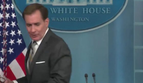 National Security Council spokesman John Kirby walks away from the White House briefing room podium after reporters persist in asking about Hunter Biden's actions and what Joe Bide