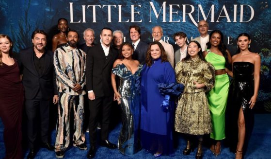 From left, Jessica Alexander, Javier Bardem, Sienna King, Daveed Diggs, Marc E. Platt, Jonah Hauer-King, Alan Menken, Halle Bailey, Rob Marshall, Melissa McCarthy, John DeLuca, Jacob Tremblay, Awkwafina, Art Malik, Simone Ashley and Lorena Andrea attend the world premiere of Disney's live-action feature "The Little Mermaid" at the Dolby Theatre in Los Angeles on May 8.