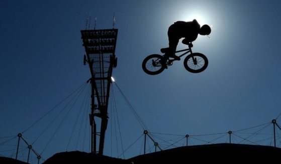 Pat Casey competes in the BMX Dirt qualifying round during the X Games Sydney 2018 at Sydney Olympic Park in Sydney, Australia, on October 19, 2018.