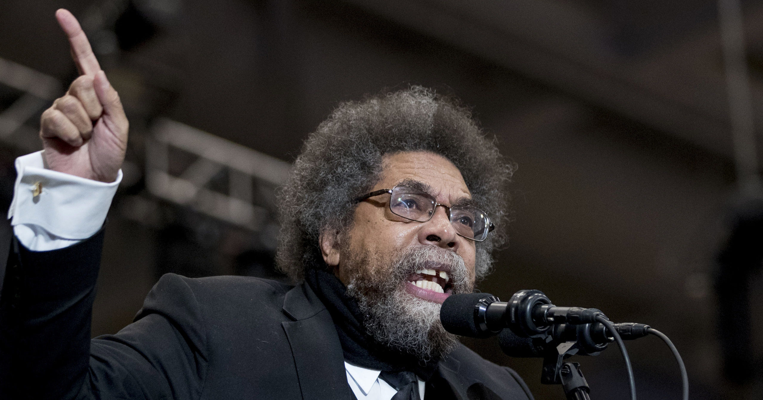 Cornel West speaks at a campaign rally for Democratic presidential candidate Sen. Bernie Sanders of Vermont at the Whittemore Center Arena at the University of New Hampshire in Durham on Feb. 10, 2020.