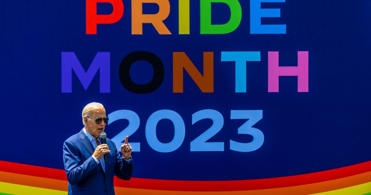 President Joe Biden speaks at the "pride month" celebration on the South Lawn of the White House on June 10 in Washington, D.C.