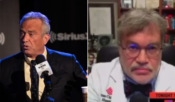 Democratic presidential candidate Robert F. Kennedy, Jr., left, wants to debate Dr. Peter Hotez on Joe Rogan's podcast.