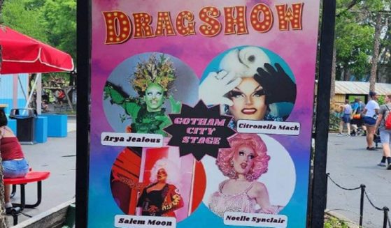 A poster advertising a drag show at the Six Flags Over Texas theme park.