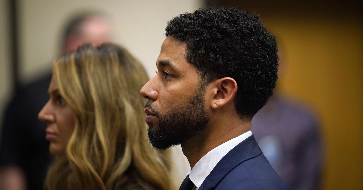 Jussie Smollet appears at a hearing for judge assignment with his attorney Tina Glandian at Leighton Criminal Court Building, on March 14, 2019, in Chicago.