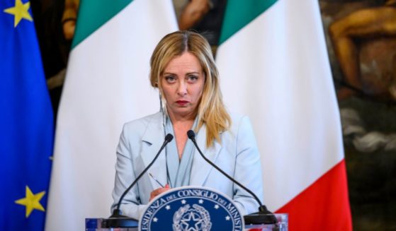Italian Prime Minister Giorgia Meloni and Germany's Chancellor Olaf Scholz (not in picture) hold a joint press conference after their meeting at Palazzo Chigi, on June 8, 2023 in Rome, Italy.