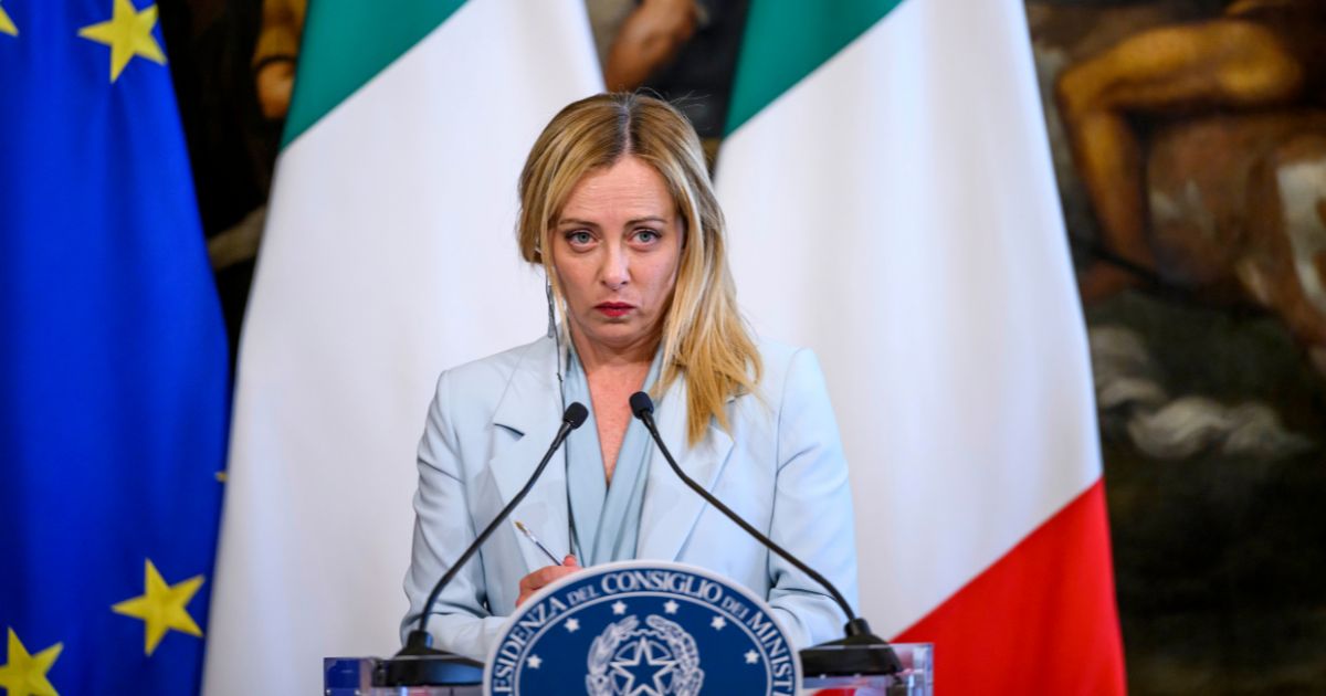 Italian Prime Minister Giorgia Meloni and Germany's Chancellor Olaf Scholz (not in picture) hold a joint press conference after their meeting at Palazzo Chigi, on June 8, 2023 in Rome, Italy.