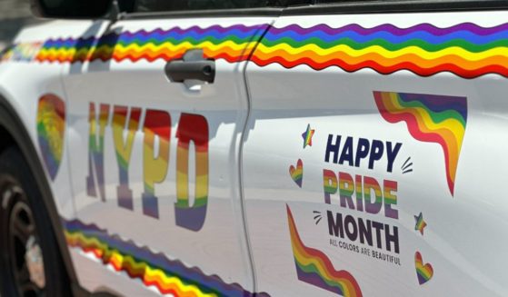 This Twitter screen shot shows a redesigned NYPD car in celebration of 'pride month.'