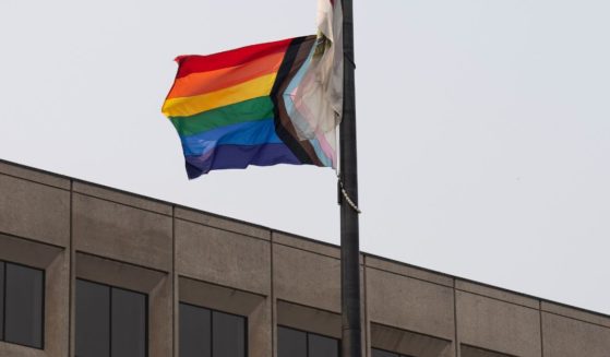 The LGBT "pride" flag flies outside of the U.S. Department of Energy building in Washington on June 7.
