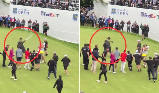 security guard tackling a professional golfer
