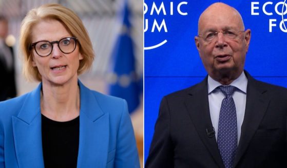 Swedish Minister for Finance, President of the Council Elisabeth Svantesson, left, is talking to media on Feb. 14 in Brussels. Klaus Schwab, right, speaks as part of SWITCH GREEN during day 1 of the Greentech Festival at Kraftwerk Mitte aired on Sept. 16, 2020, in Berlin.