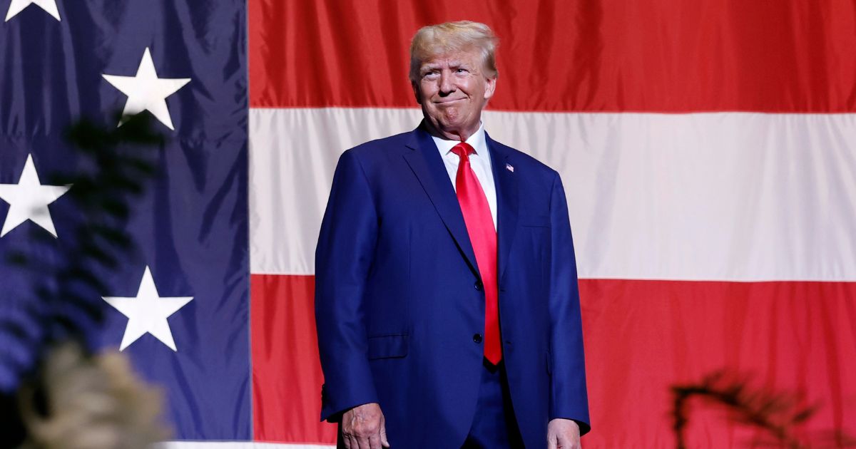 Former President Donald Trump arrives to deliver remarks during the Georgia state GOP convention at the Columbus Convention and Trade Center on Saturday in Columbus, Georgia.